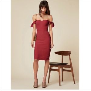 NWT Reformation Marla Dress Cherry Red Off shoulder mini dress